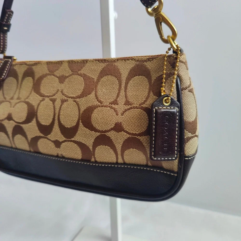 COACH Demi Signature CC Jacquard Baguette Mini Shoulder Bag 06094 Brown Leather